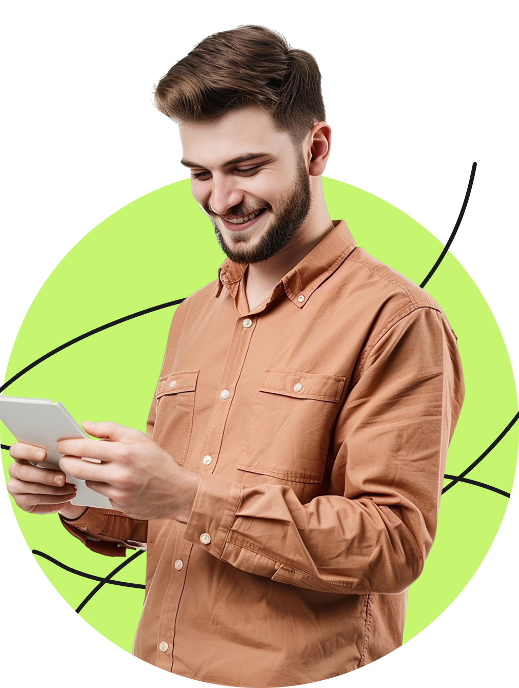Smiling man using a tablet